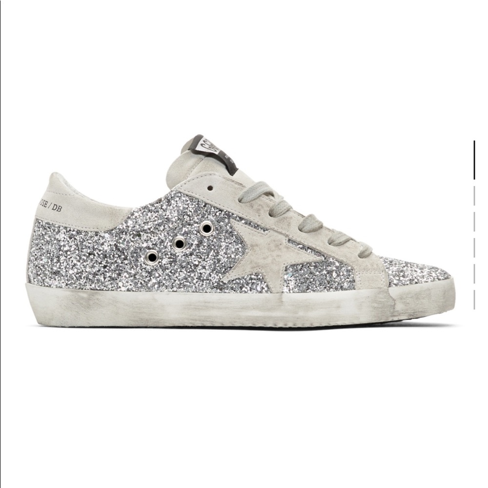 Authentic Golden Goose Silver Glitter Superstar Sneakers Size 36